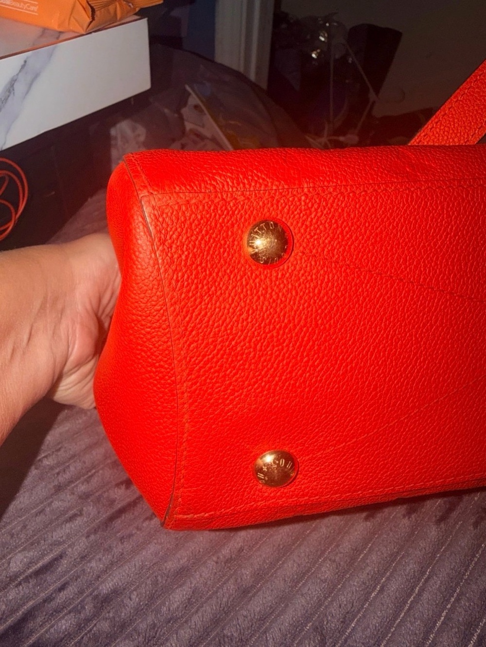 Louis Vuitton Orange Embossed Monogram Satchel with Strap - Picture 11 of 12